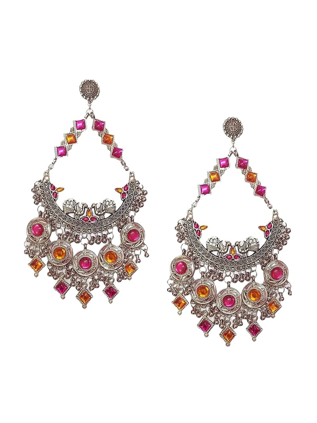 

VAGHBHATT Oxidised Circular Chandbalis Earrings, Red