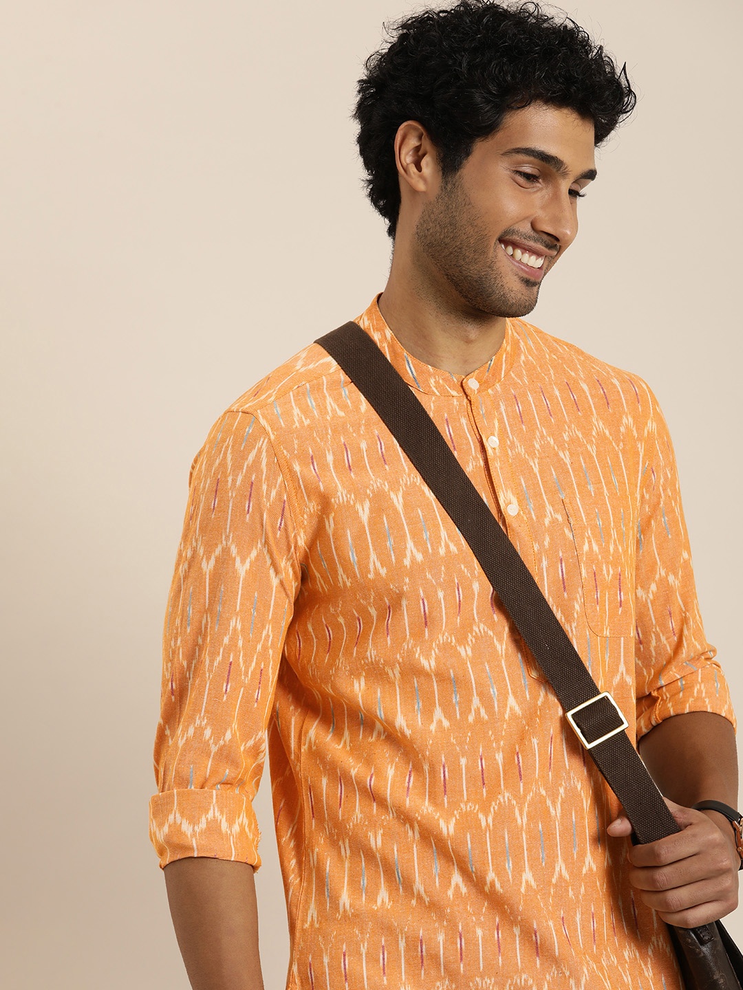 

Taavi Geometric Ikat Straight Kurta, Mustard