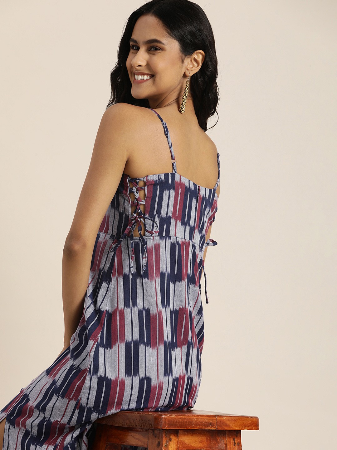 

Taavi Ikat Printed A-Line Dress, Navy blue