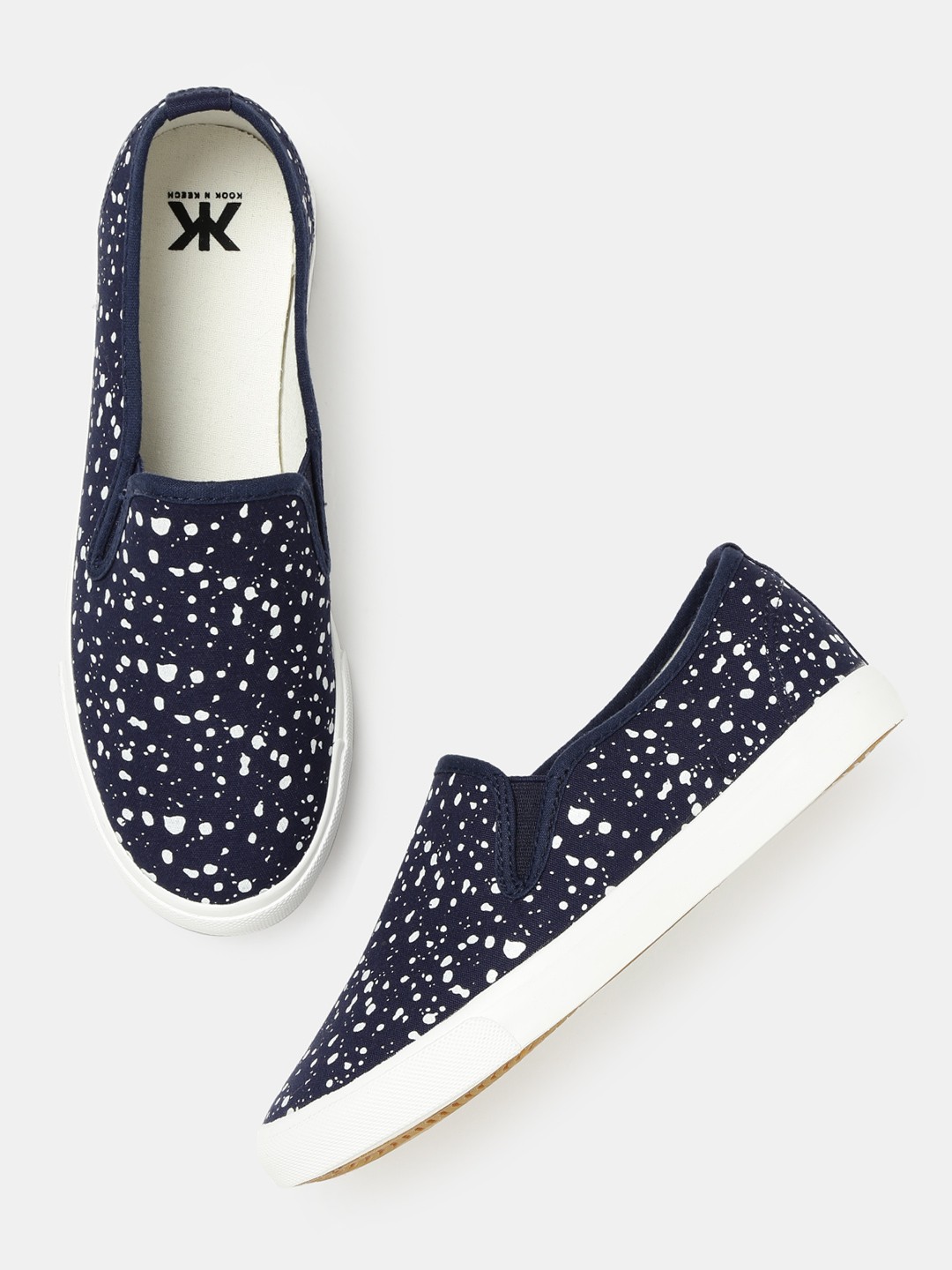 

Kook N Keech Women Navy Printed Slip-On Sneakers, Navy blue
