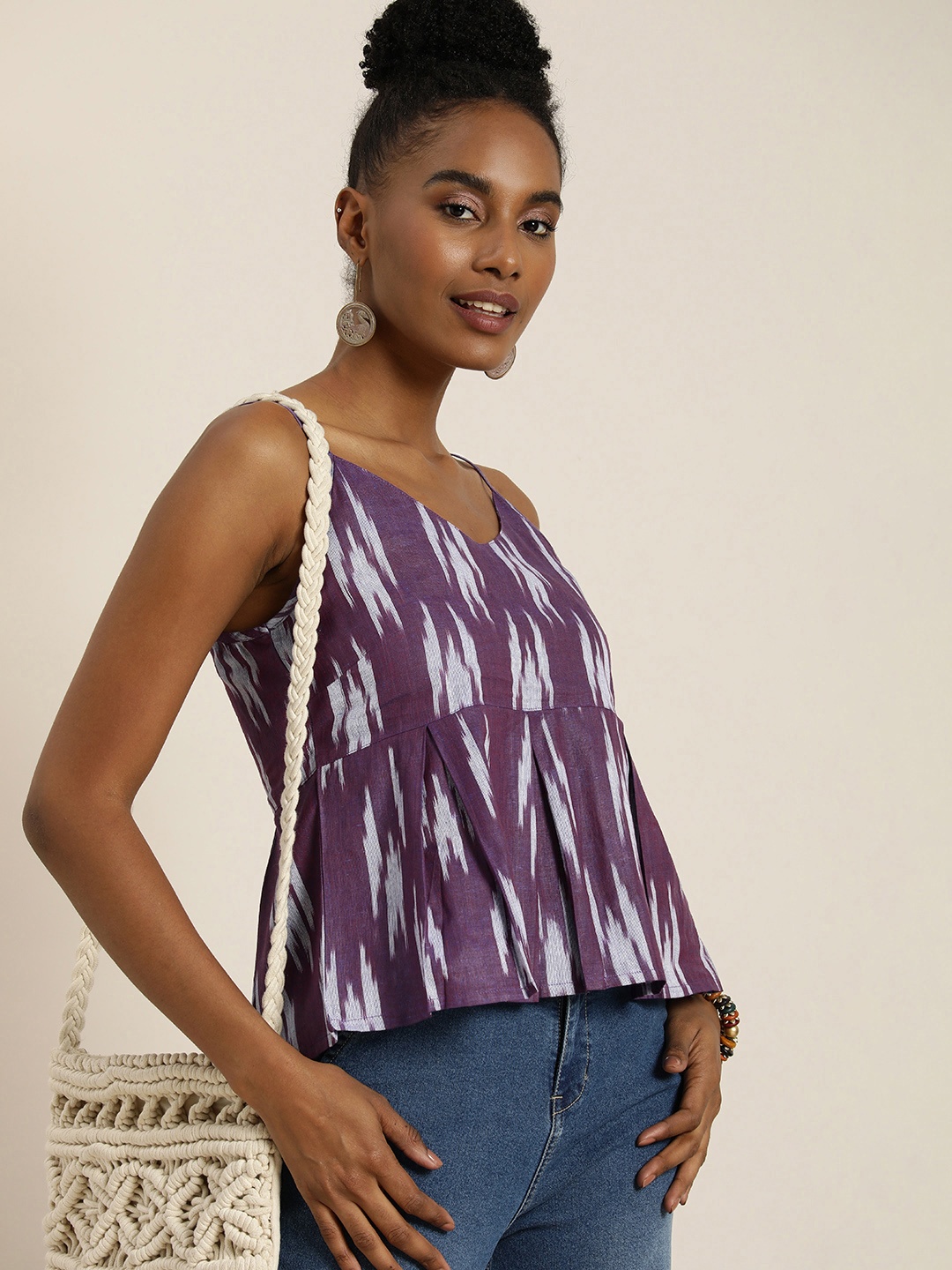 

Taavi Ikat Woven Design Empire Style Top, Purple
