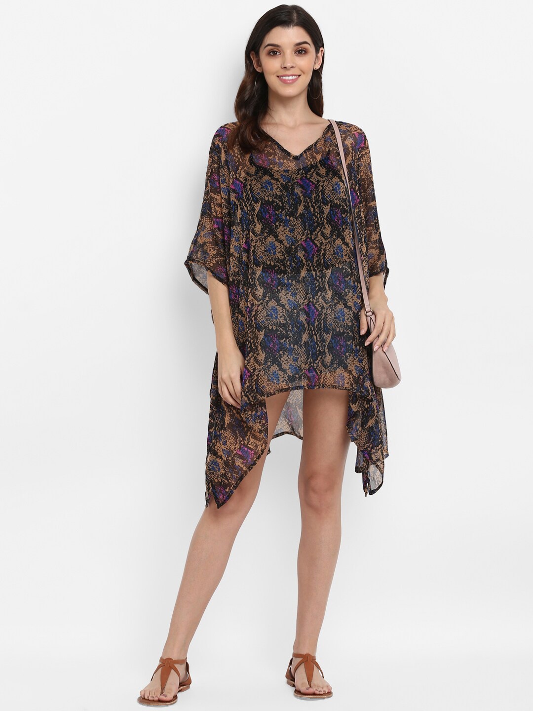 

Aditi Wasan Animal Printed V-Neck Chiffon Kaftan Dress, Black