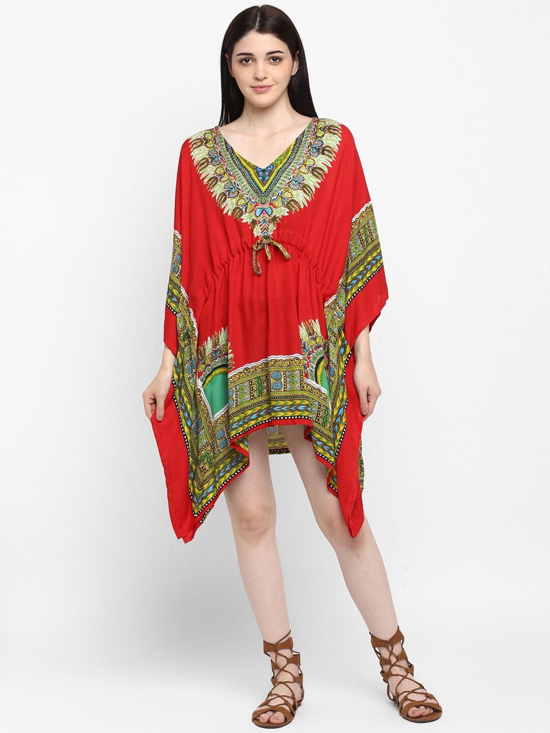 

Aditi Wasan Ethnic Motifs Printed Kaftan Dress, Red