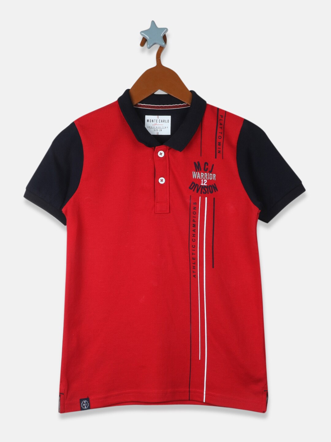 

Monte Carlo Boys Colourblocked Polo Collar Cotton T-shirt, Red