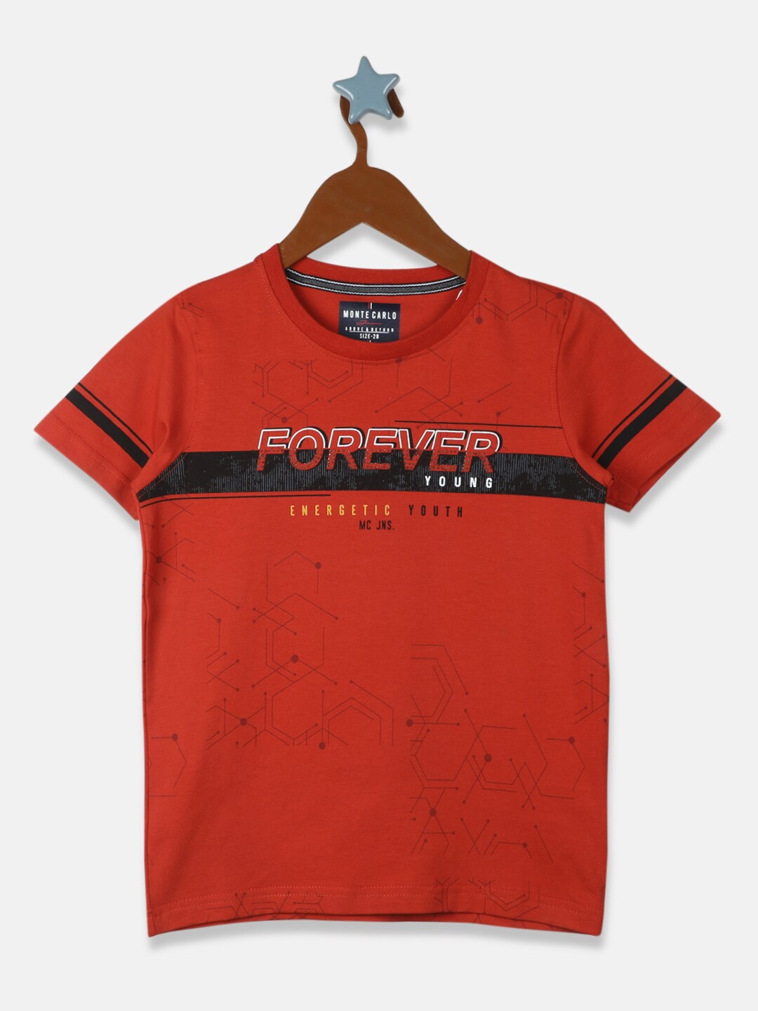 

Monte Carlo Boys Typography Printed Round Neck Cotton T-shirt, Rust
