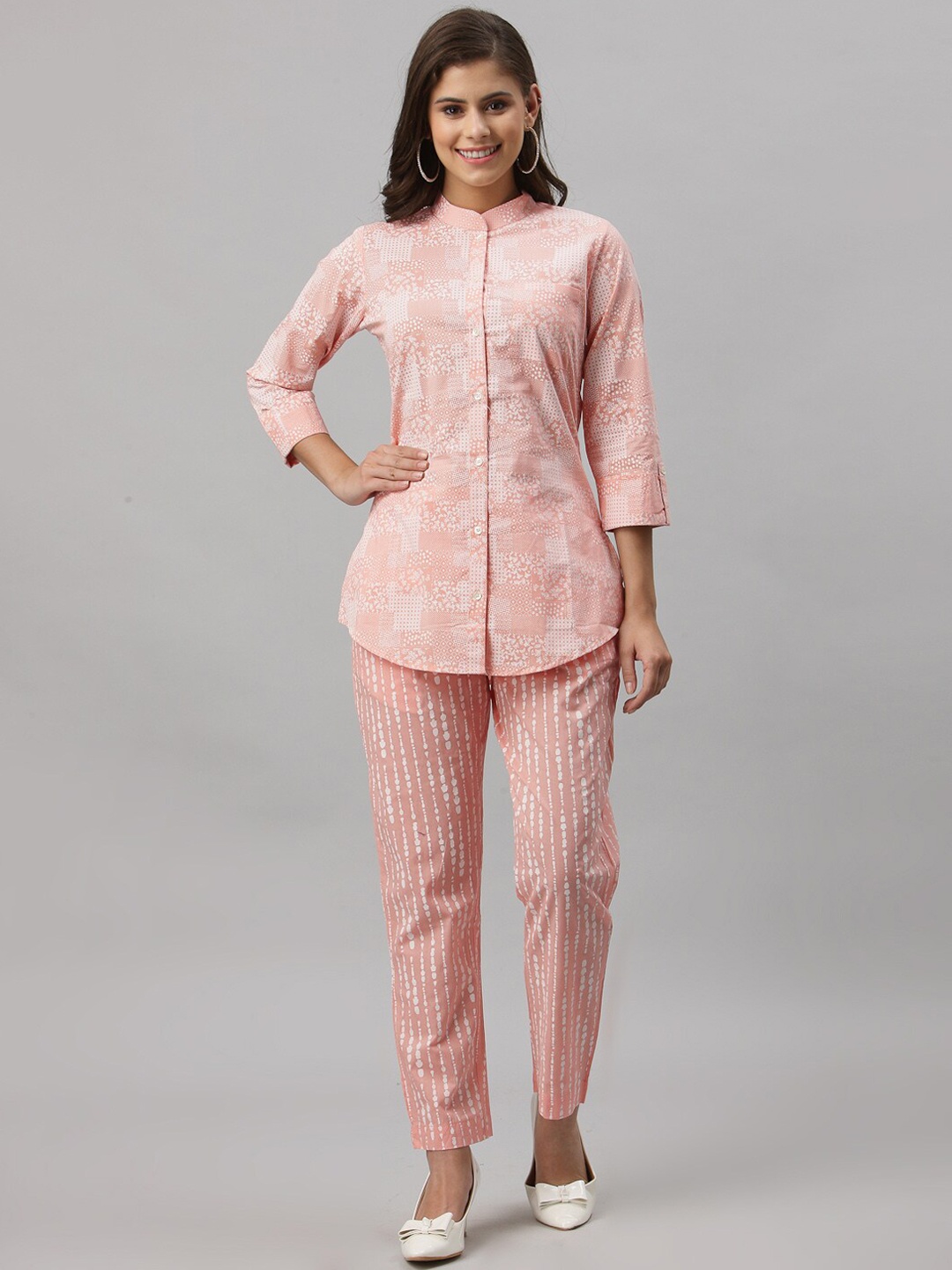 

Get Glamr Women Printed Pure Cotton Kurti & Trousers, Peach