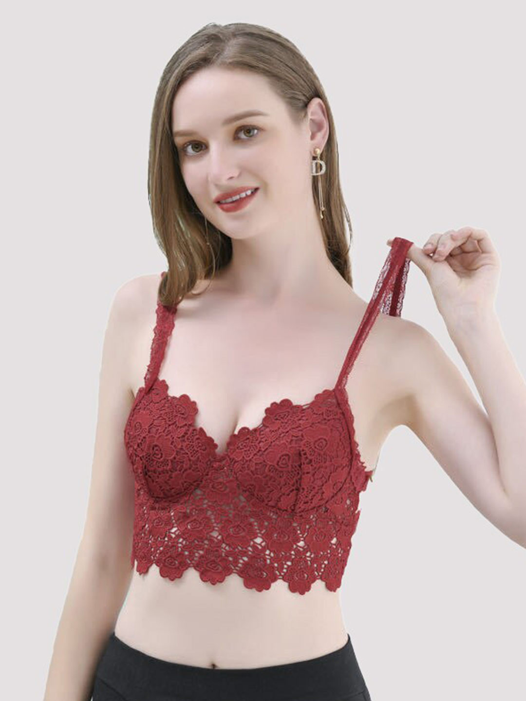 

FIMBUL Self Design Lightly Padded Seamless Bralette Bra, Maroon