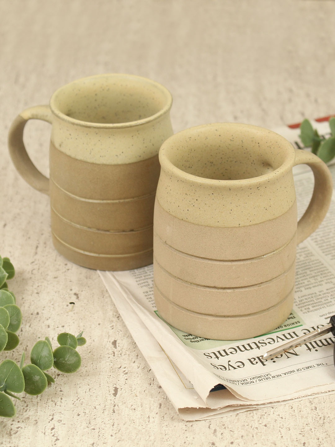 

TIED RIBBONS Beige 2 Pcs Textured Ceramic Matte Mugs 330 ml Each