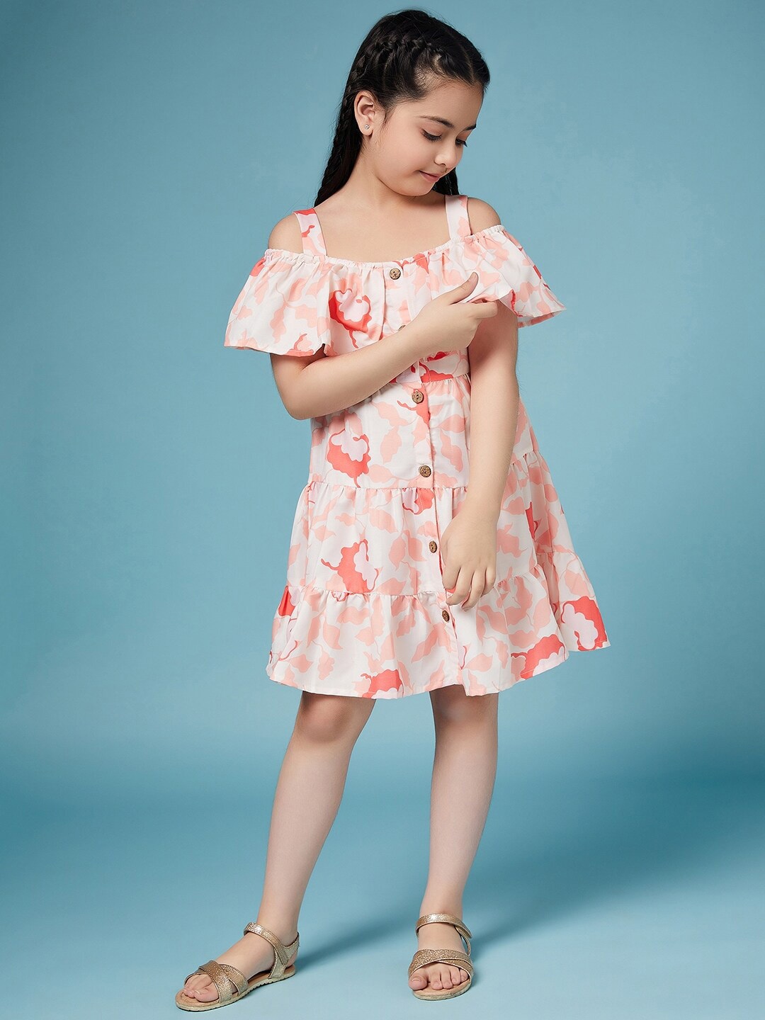 

pspeaches Girls Floral Puff Sleeve Dress, Peach