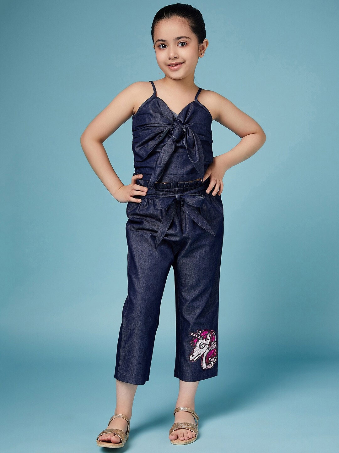 

pspeaches Girls Sleeveless Top with Trousers, Navy blue