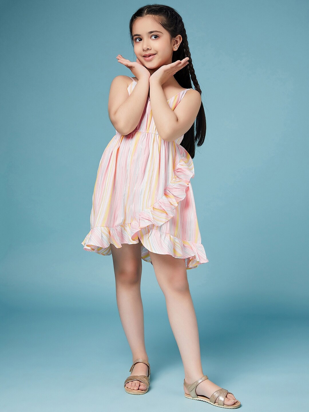 

pspeaches Girls Striped Cotton A-Line Dress, Off white