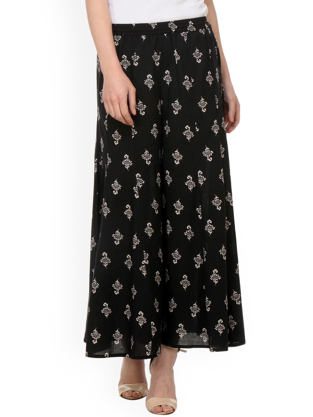 

Varanga Women Black Flared Ethnic Print Palazzos