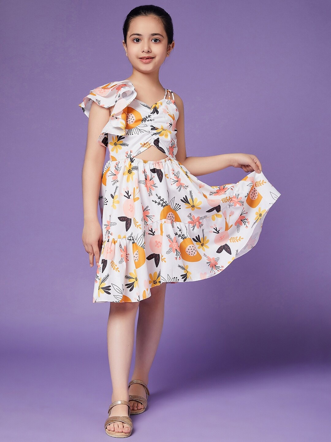 

pspeaches Girls Flutter Sleeve Floral Dress, White