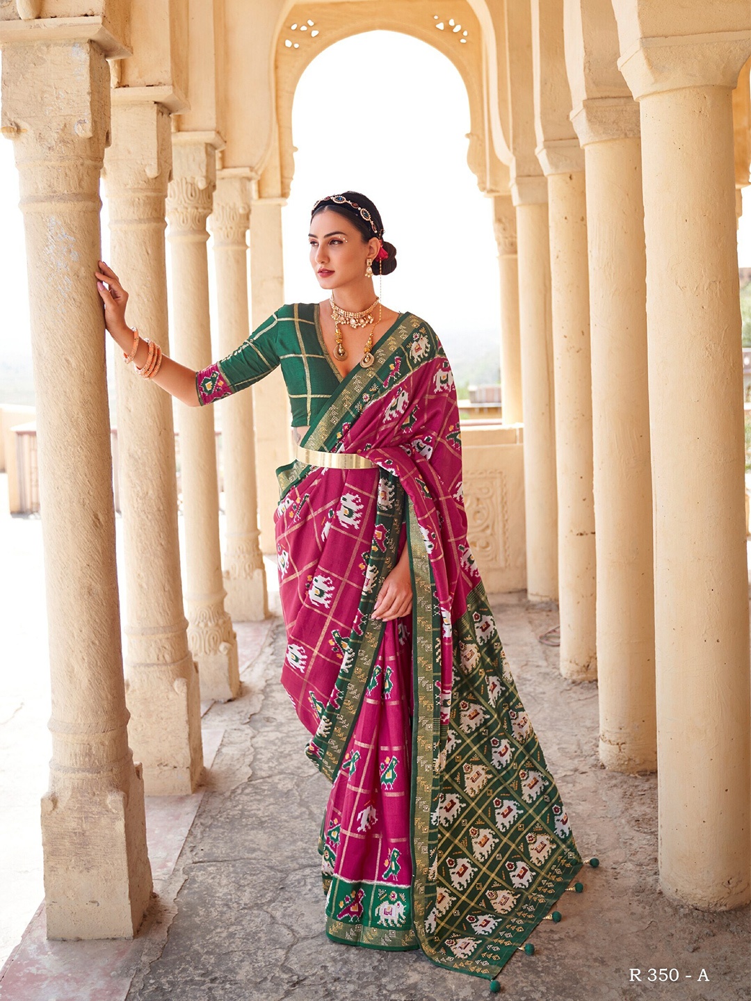 

Mitera Ethnic Motifs Zari Pure Silk Patola Saree, Pink