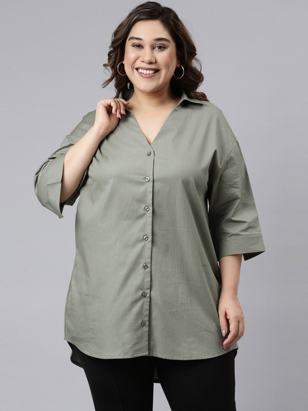 

The Pink Moon Women Plus Size Standard Casual Cotton Shirt, Green