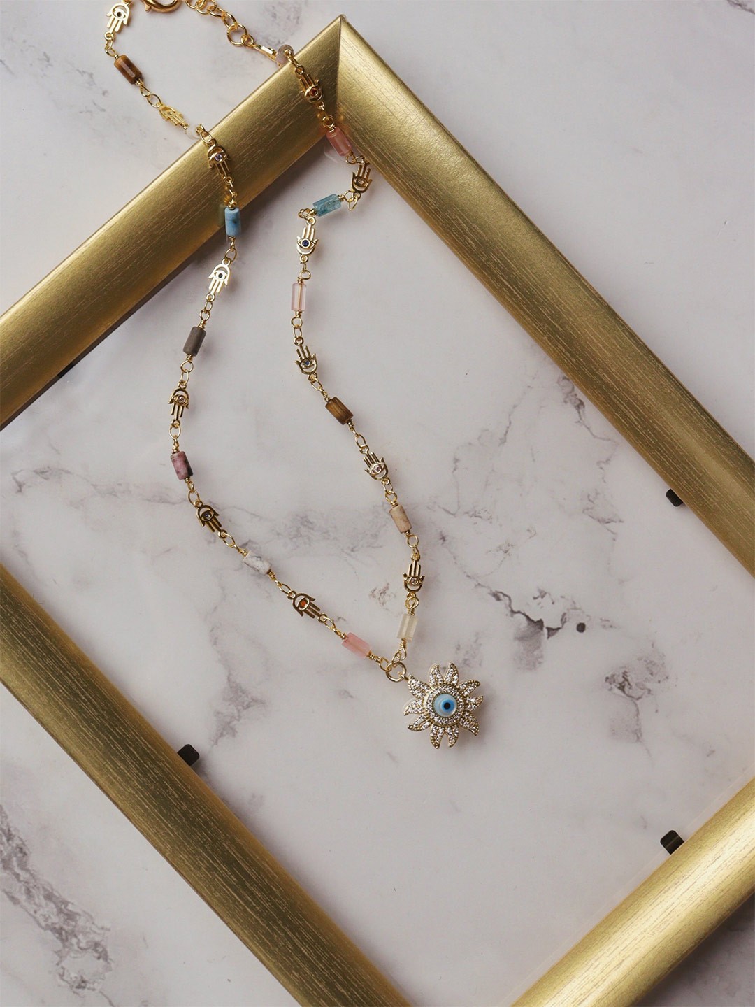 

CURIO COTTAGE Gold-Plated Evil Eye Necklace, Blue