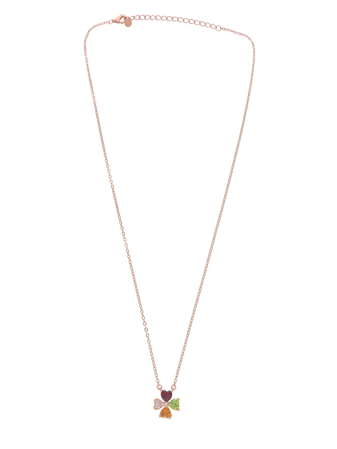 

CURIO COTTAGE Rose Gold-Plated Clover Leaf Pure Silver Chain Necklace, Orange