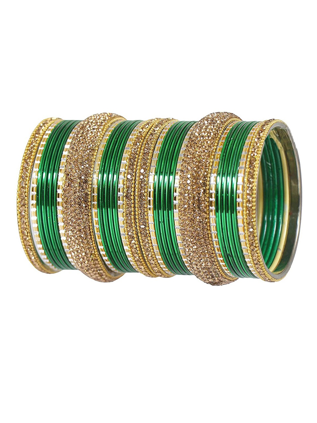

NMII Set Of 30 Stone-Studded & Linked with Ball Chain Chuda Bangles, Gold