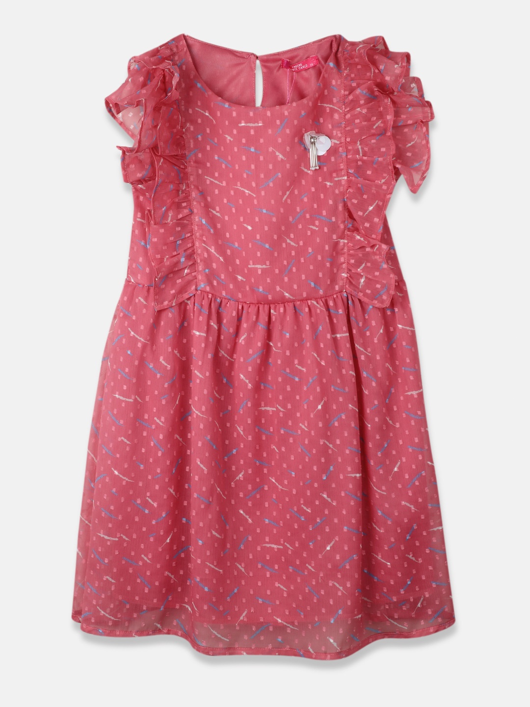 

Monte Carlo Girls Printed Flutter Sleeve A-Line Dress, Pink