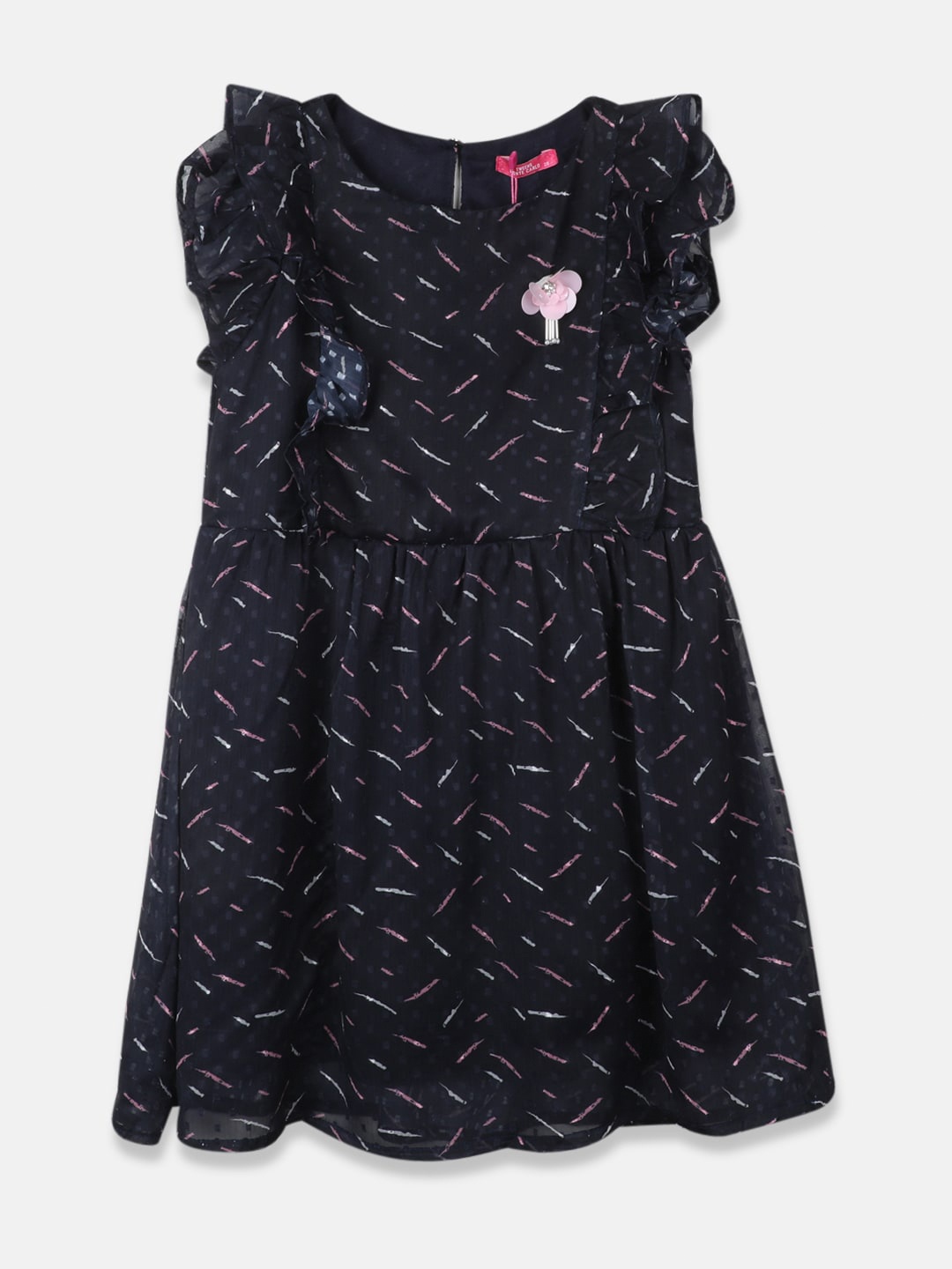 

Monte Carlo Girls Printed Flutter Sleeve A-Line Dress, Navy blue