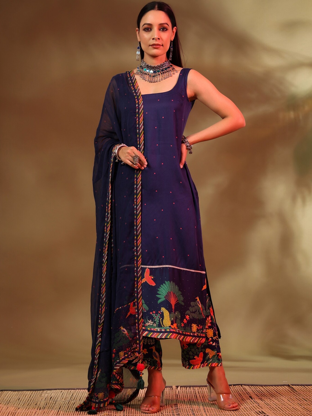 

Baise Gaba Ethnic Motifs Printed Satin Kurta, Navy blue