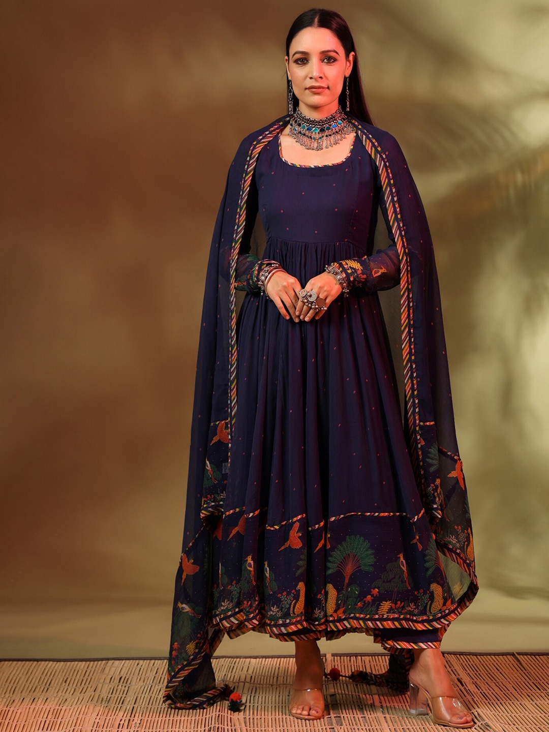 

Baise Gaba Floral Printed Kurta with Trousers & Dupatta, Blue