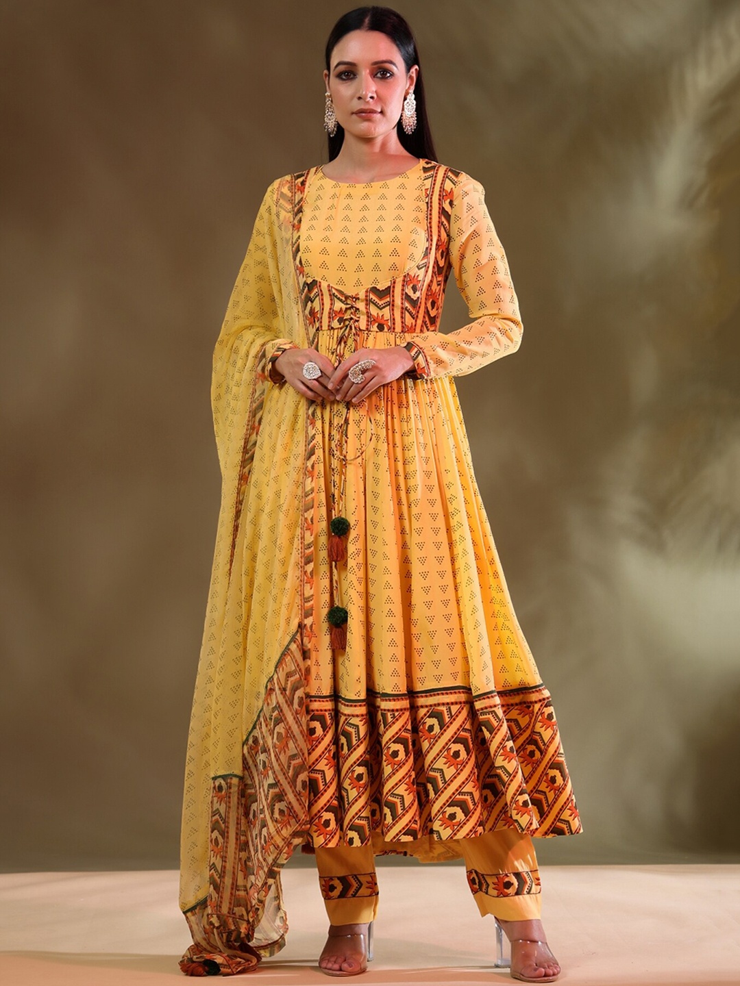 

Baise Gaba Floral Printed Kurta with Trousers & Dupatta, Yellow