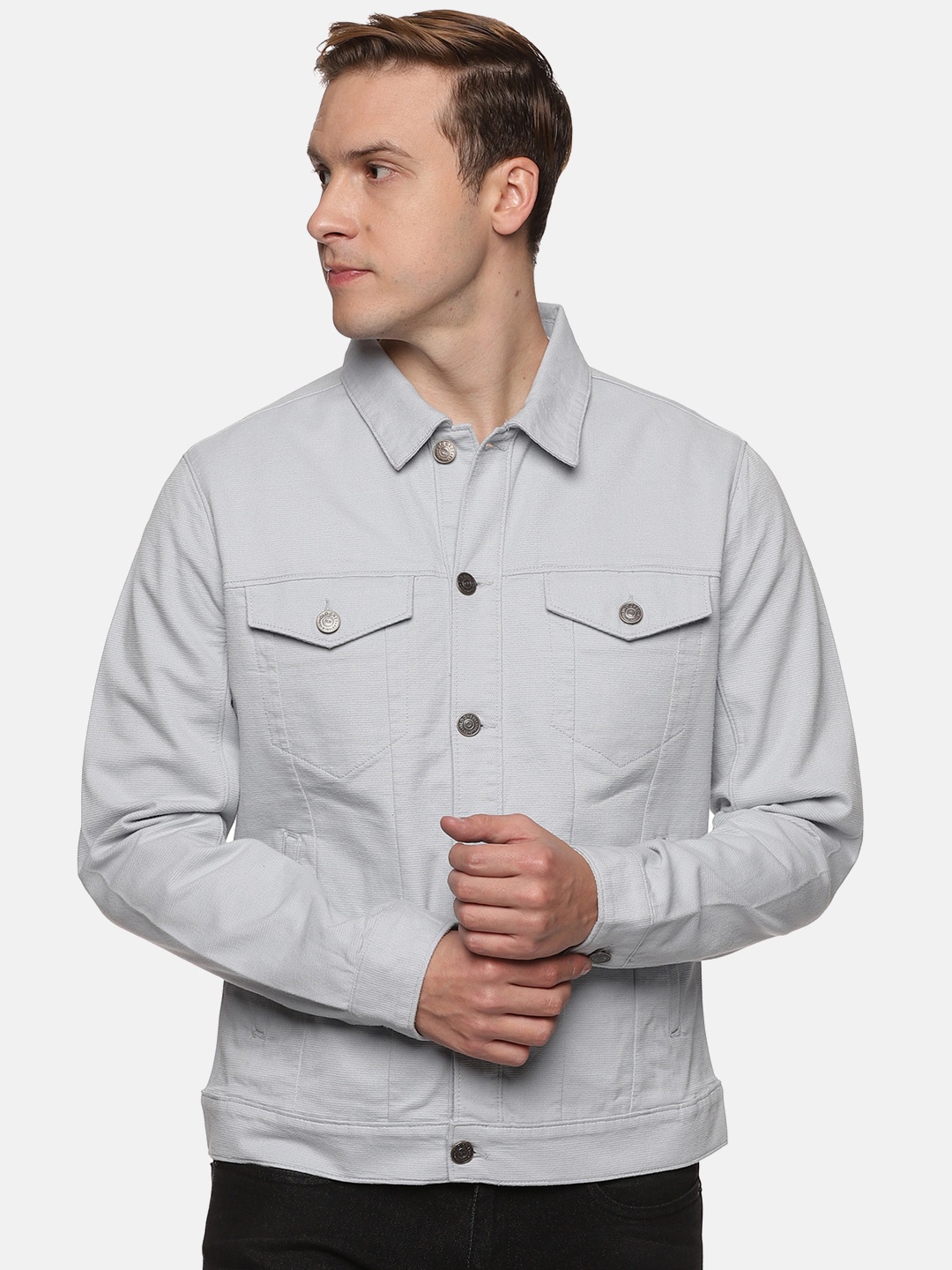 

Old Grey Men Spread Collar Pure Cotton Denim Jacket
