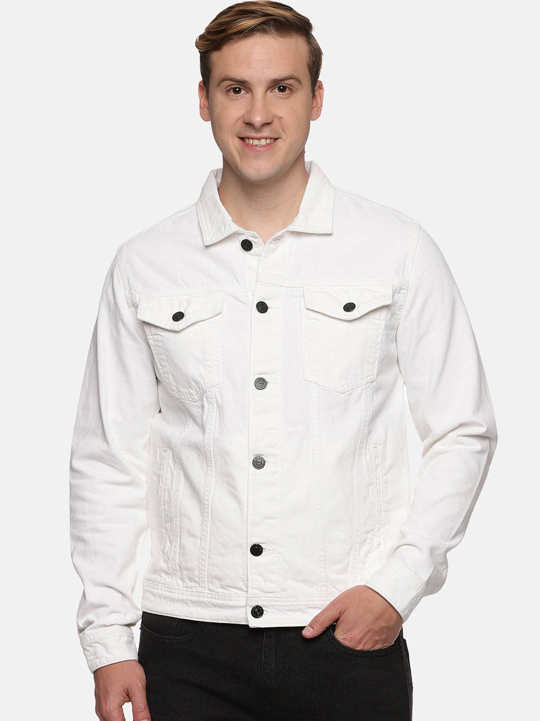 

Old Grey Men Cotton Denim Jacket, White