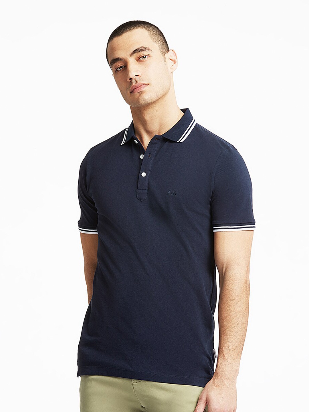 

LINDBERGH Men Pure Cotton Polo Collar T-Shirt, Navy blue