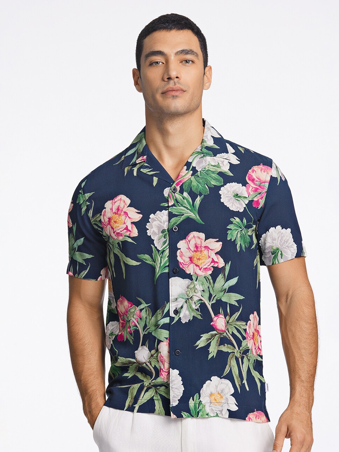 

LINDBERGH Men Floral Printed Casual Shirt, Navy blue