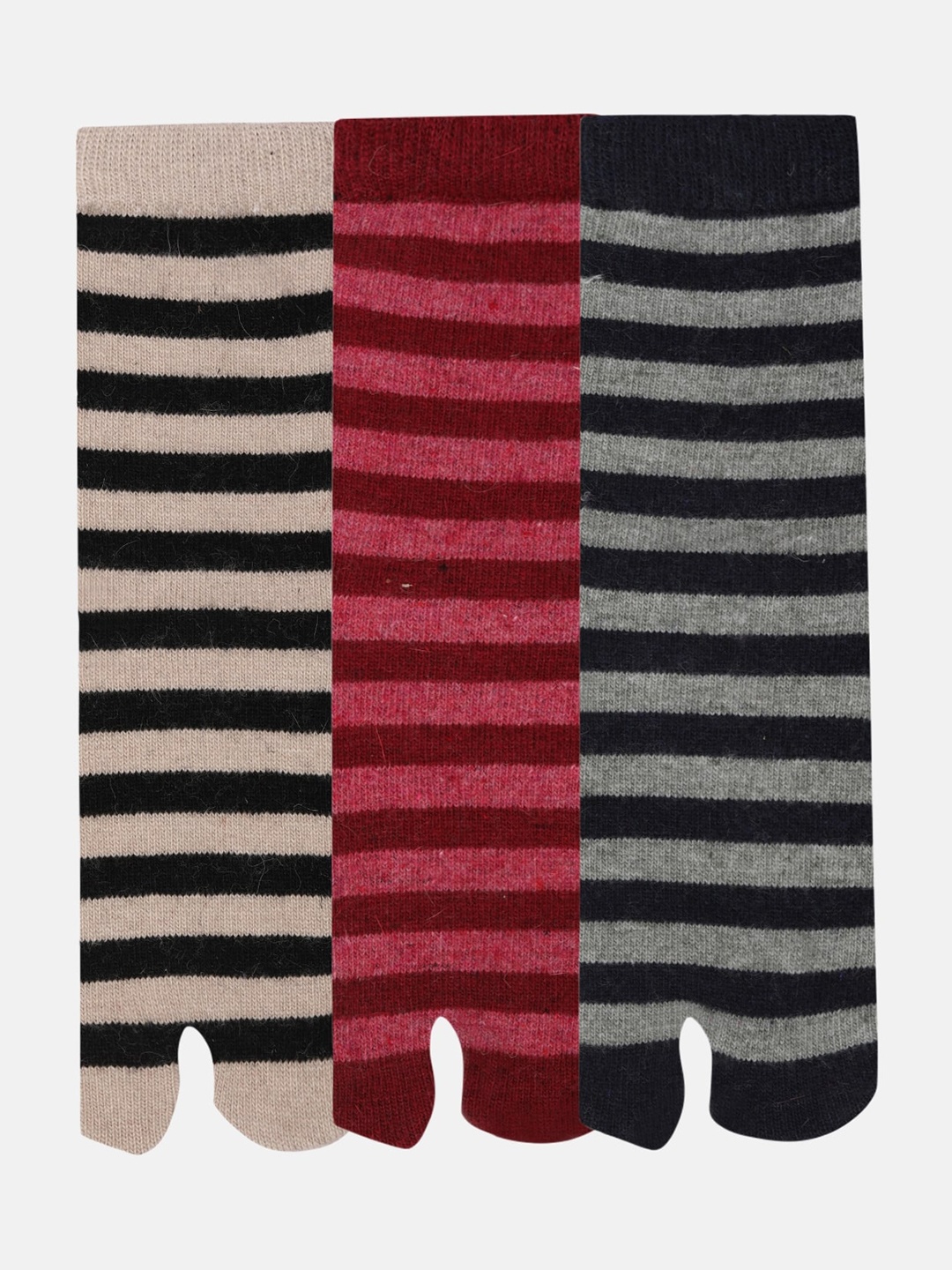 

N2S NEXT2SKIN Women Pack Of 3 Striped Ankle Length Thumb Socks, Red