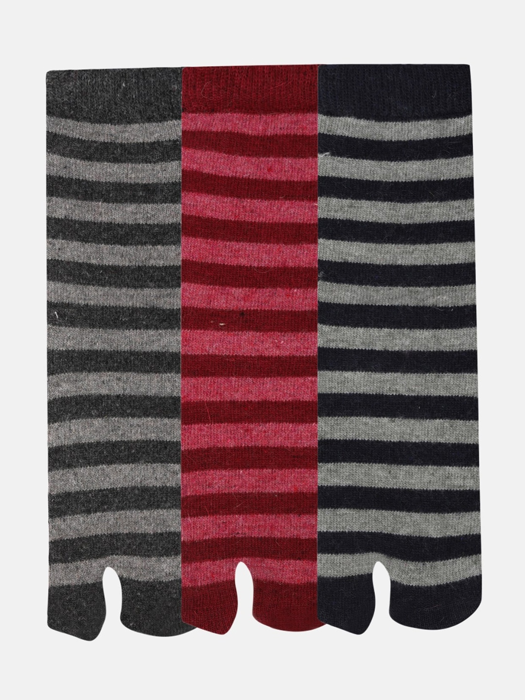 

N2S NEXT2SKIN Women Pack Of 3 Striped Ankle-Length Socks, Red