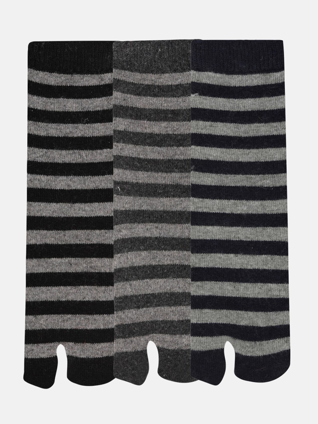 

N2S NEXT2SKIN Women Pack of 3 Striped Ankle Length Thumb Socks, Black