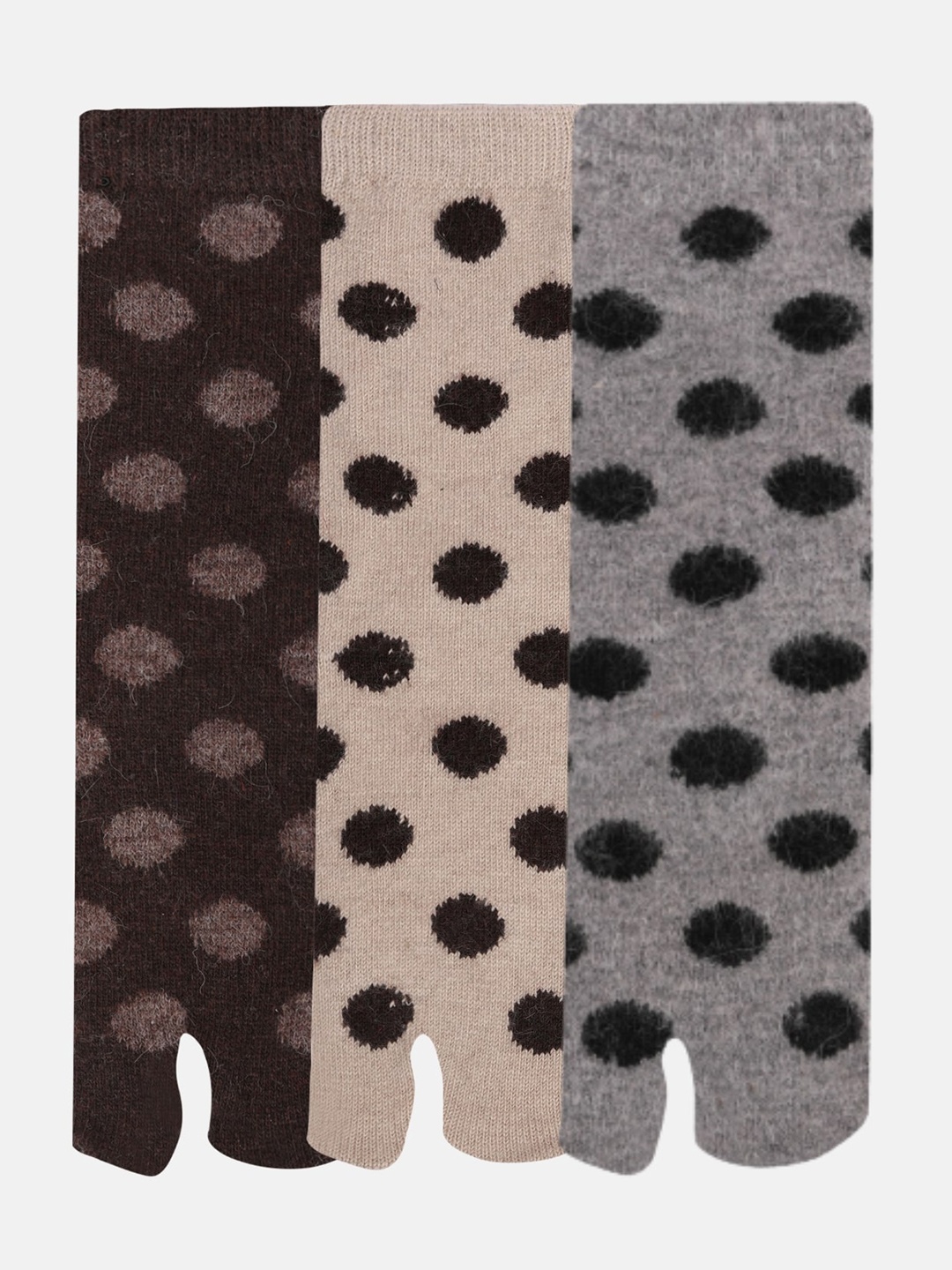 

N2S NEXT2SKIN Women Pack Of 3 Patterned Woolen Angle Length Thumb Socks, Brown