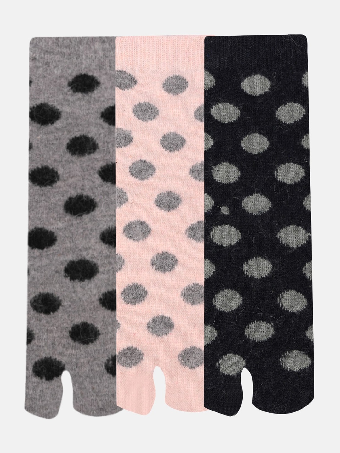 

N2S NEXT2SKIN Women Pack Of 3 Patterned Ankle-Length Thumb Socks, Grey