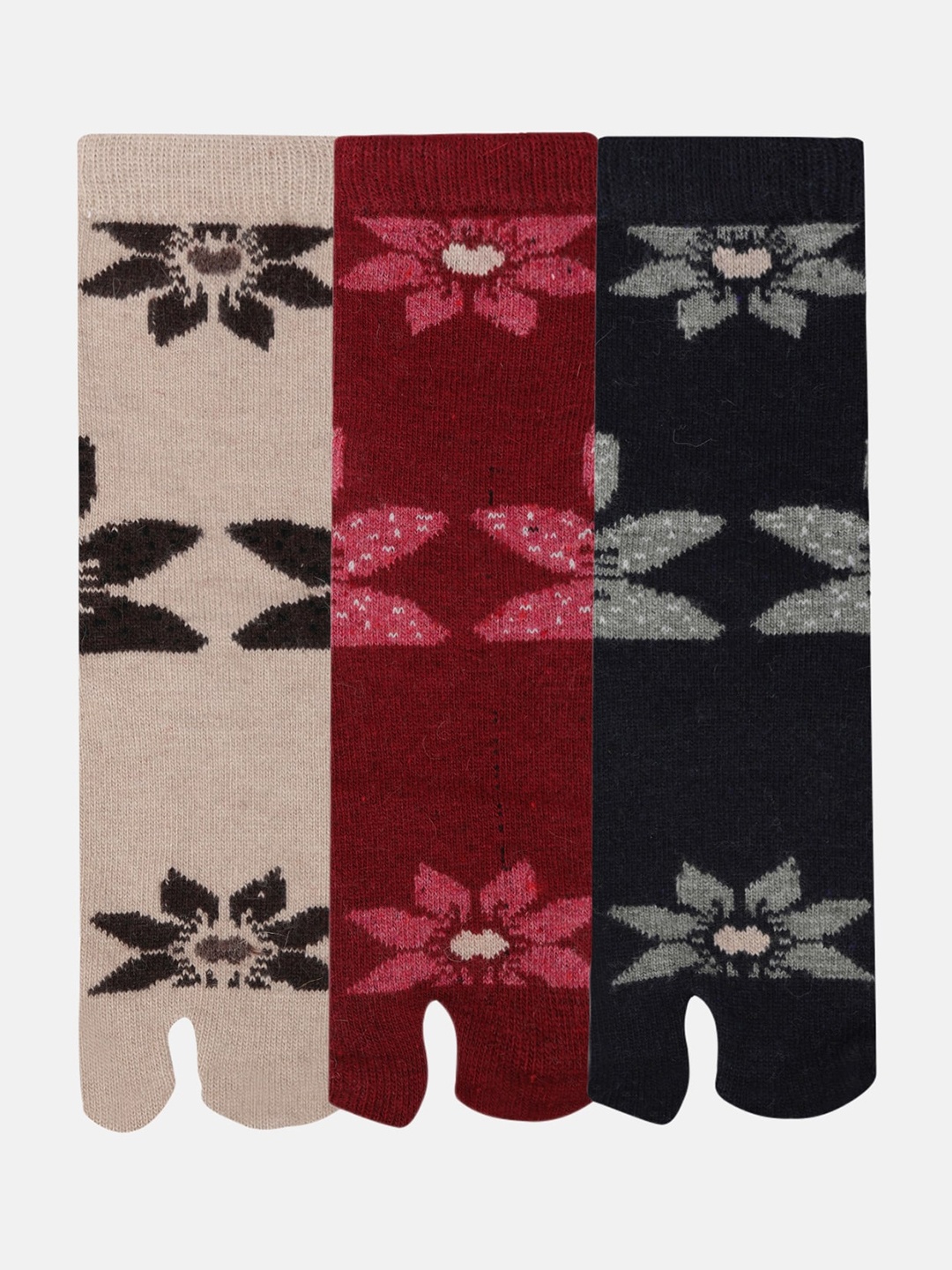 

N2S NEXT2SKIN Women Pack Of 3 Patterned Ankle-Length Thumb Socks, Cream