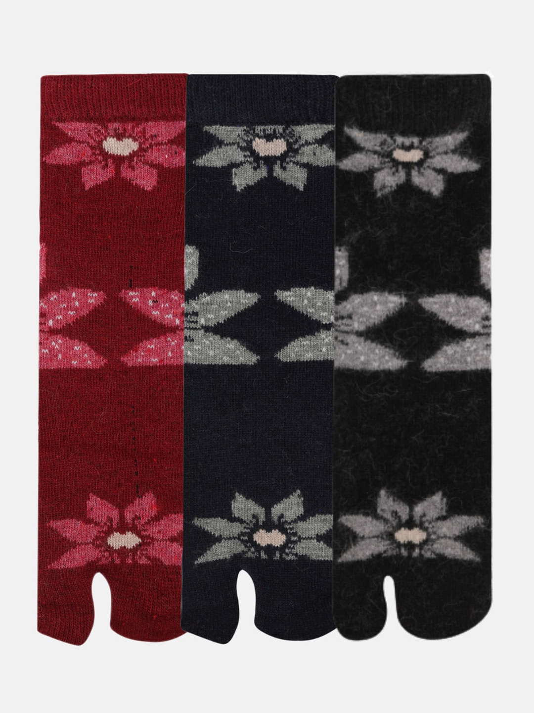 

N2S NEXT2SKIN Women Pack Of 3 Printed Ankle-Length Thumb Socks, Black