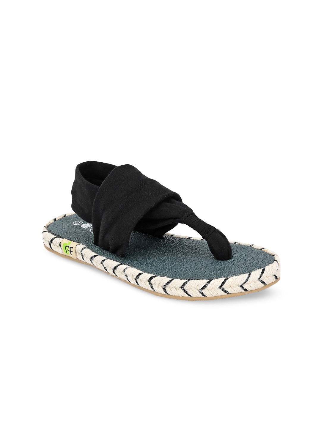 

FRESH 1947 FEET Women Yoga Mat Velvet T-Strap Flats, Black