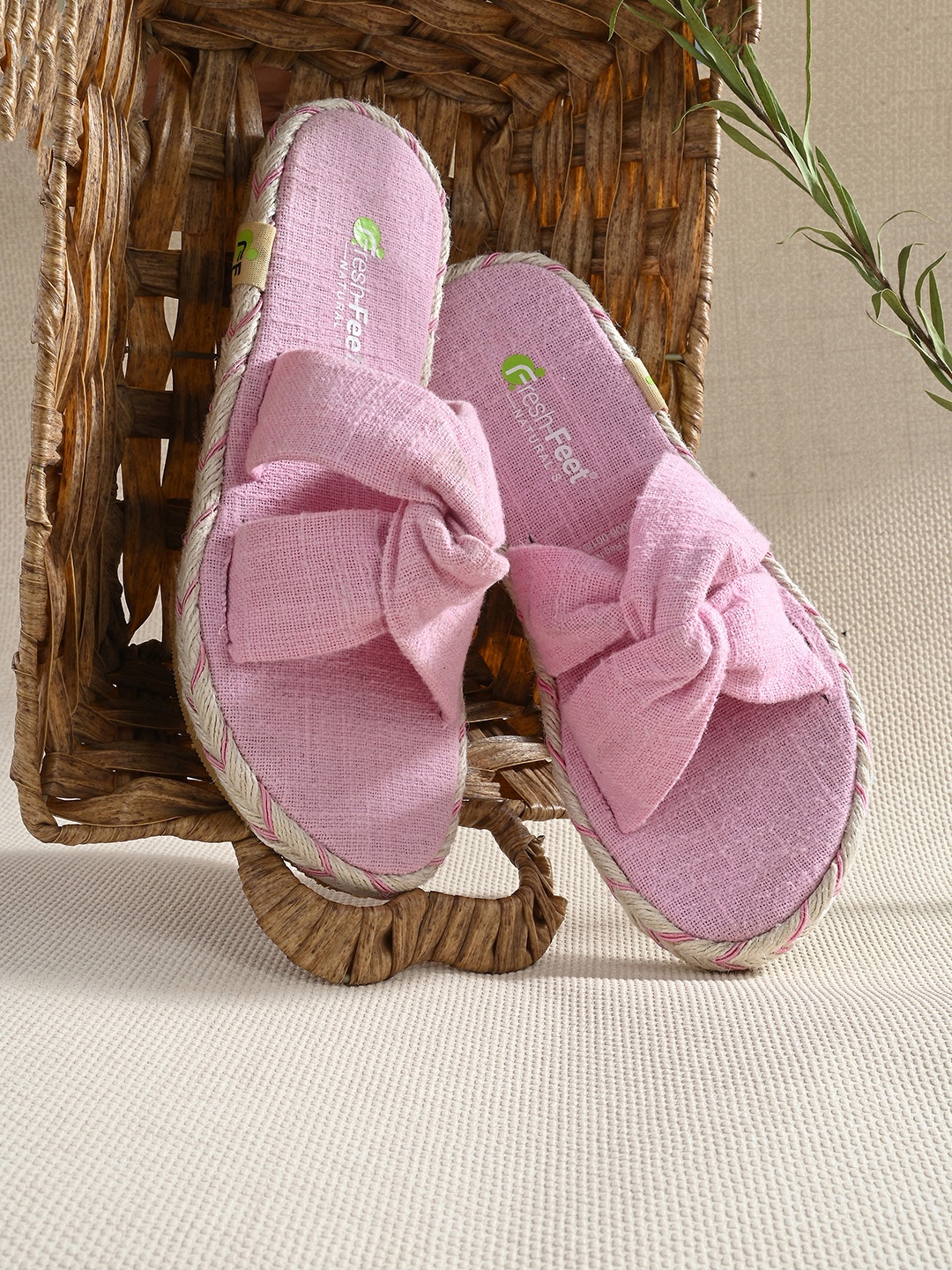

FRESH 1947 FEET Women Canvas Open Toe Flats With Bows, Pink