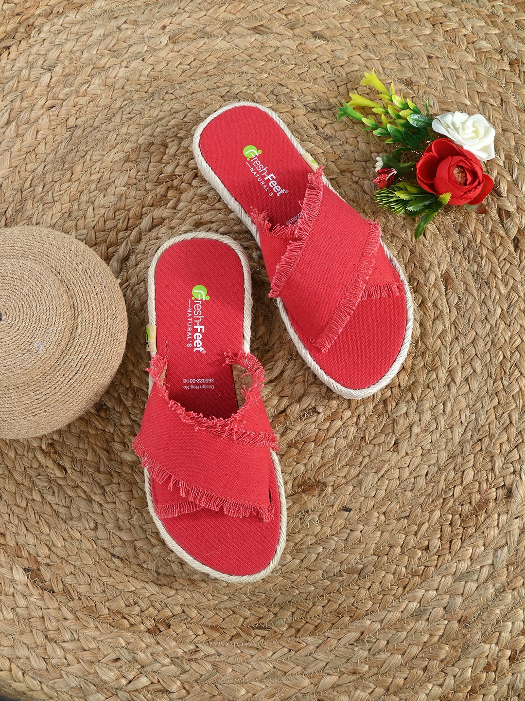 

FRESH 1947 FEET Women Canvas Open Toe Flats, Red