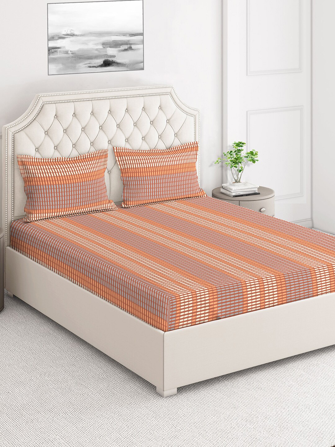 

Layers Brown & Orange Geometric 124 TC Flat Queen Bedsheet with 2 Pillow Covers