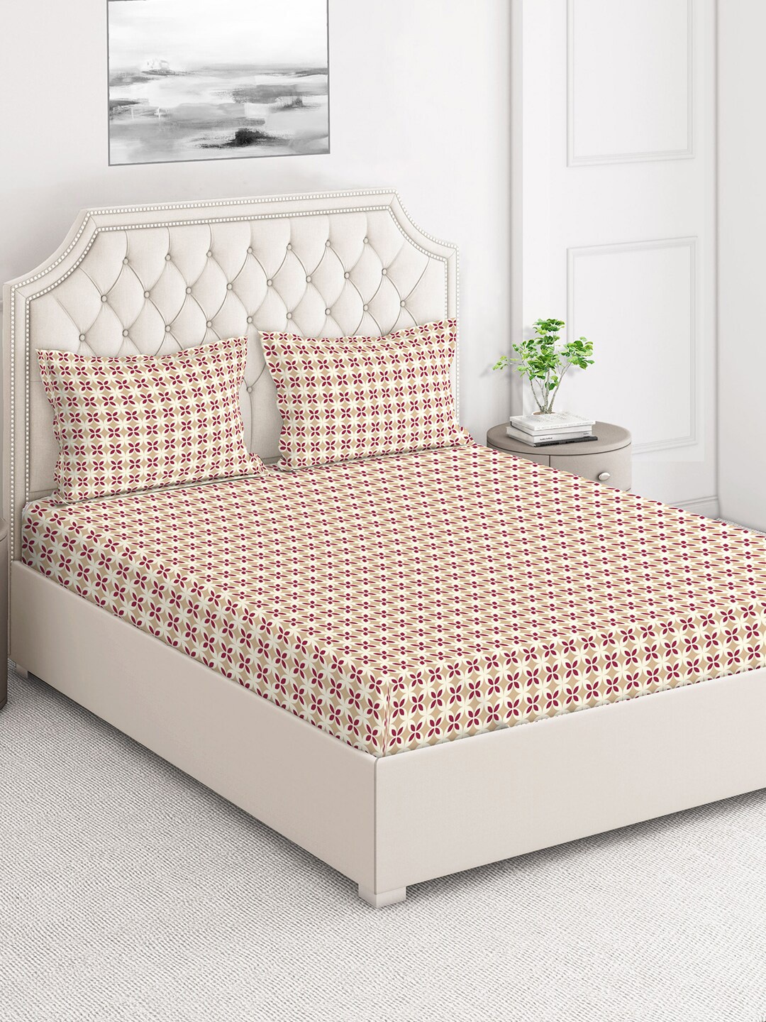 

Layers Firenze Beige Geometric 140 TC Flat Cotton King Bedsheet with 2 Pillow Covers