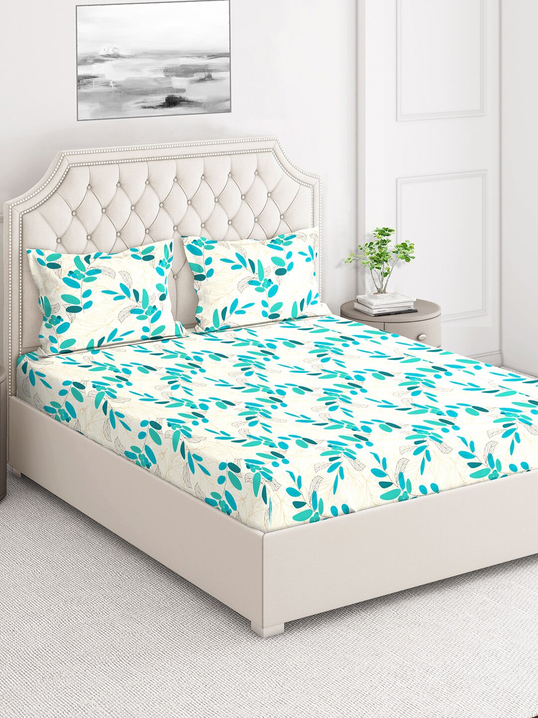 

Layers Beige & Blue Floral 124 TC Flat Queen Bedsheet with 2 Pillow Covers