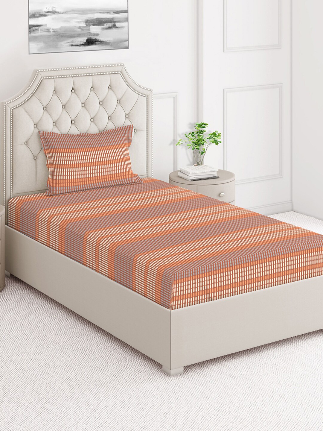 

Layers Brown & Cream Geometric 124 TC Flat Single Bedsheet with 1 Pillow Cover