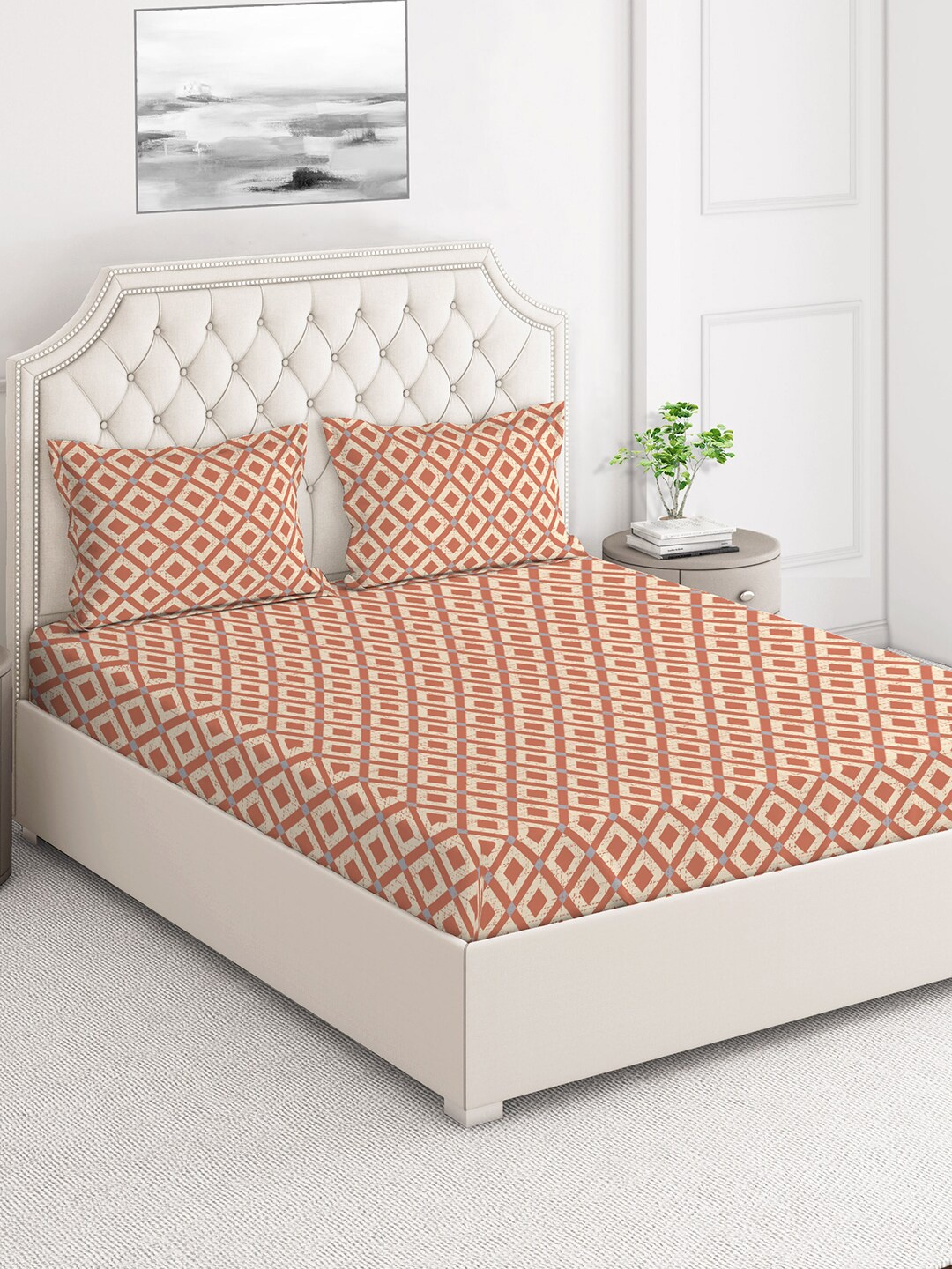 

Layers Brown & Beige Geometric 124 TC Flat Queen Bedsheet with 2 Pillow Covers