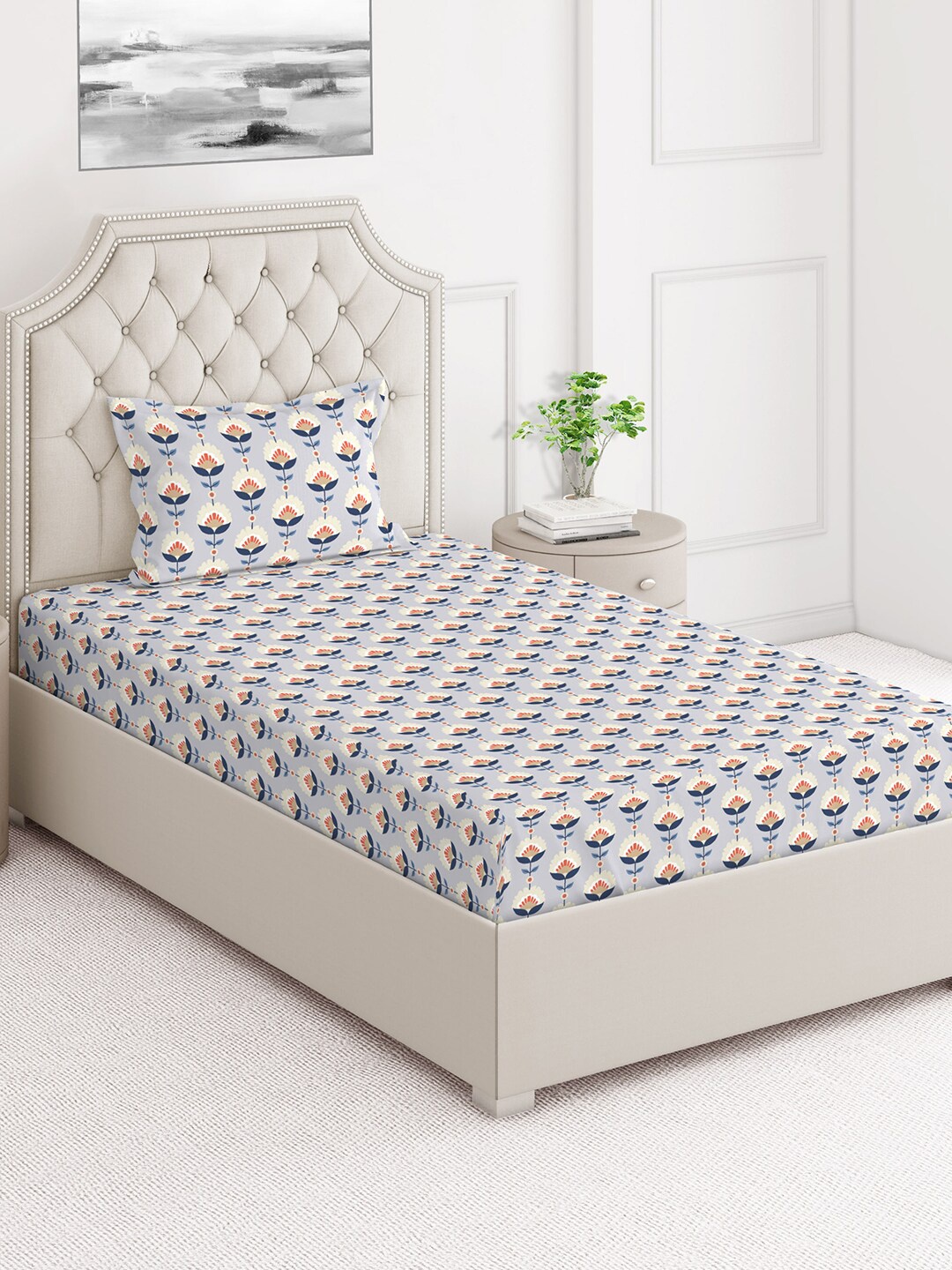 

Layers Firenze Blue & Grey 140 TC Flat Cotton Single Bedsheet with 1 Pillow Cover