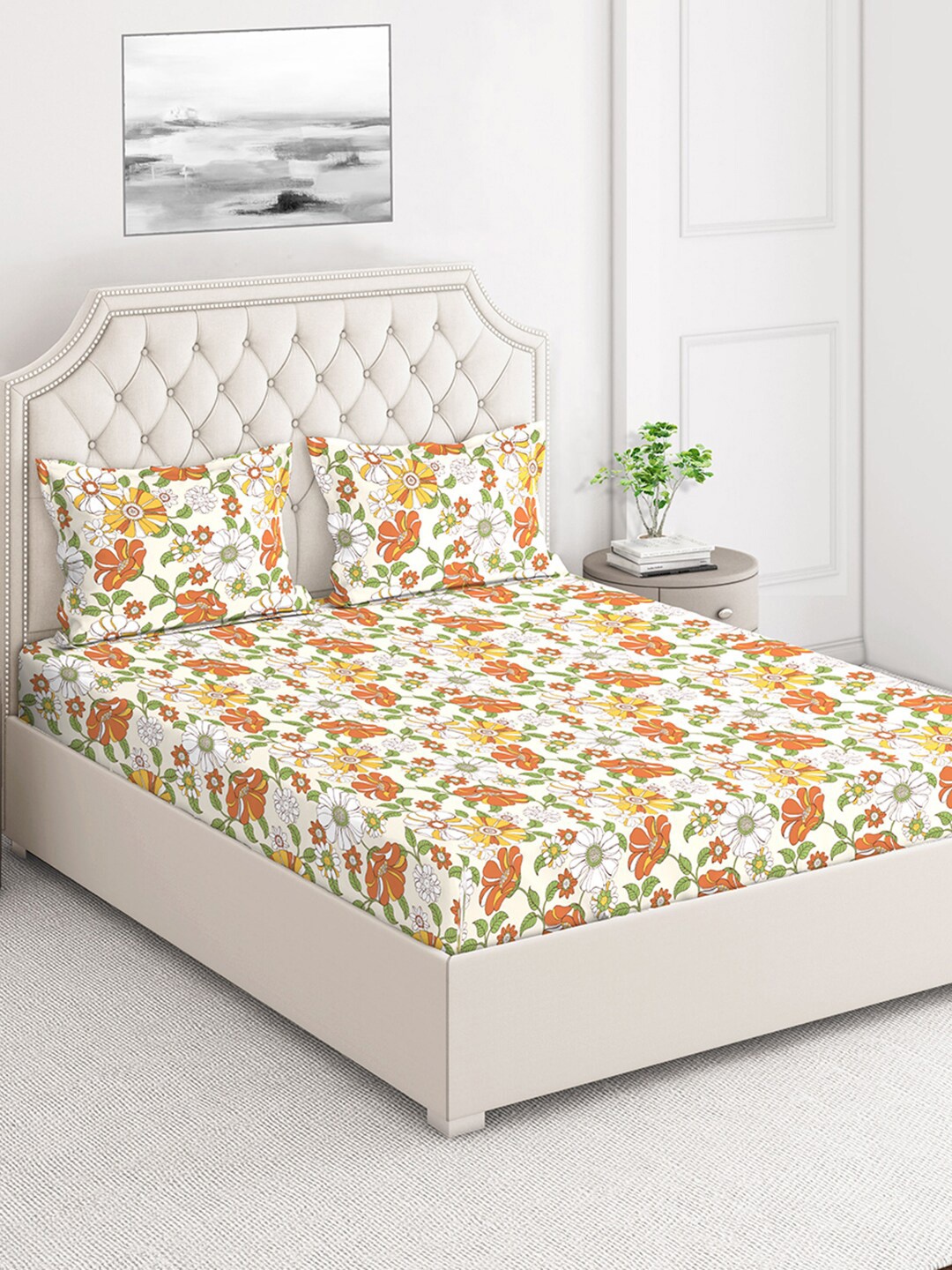 

Layers White & Brown Floral 124 TC Flat King Bedsheet with 2 Pillow Covers