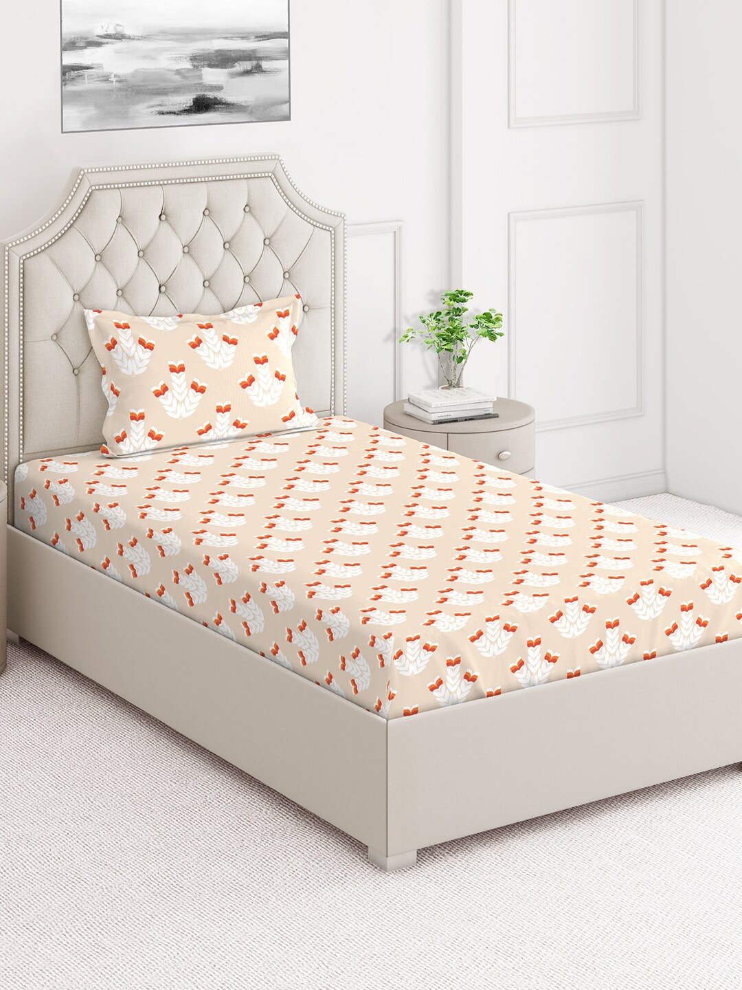 

Layers Firenze Beige & White 140 TC Flat Cotton Single Bedsheet with 1 Pillow Cover