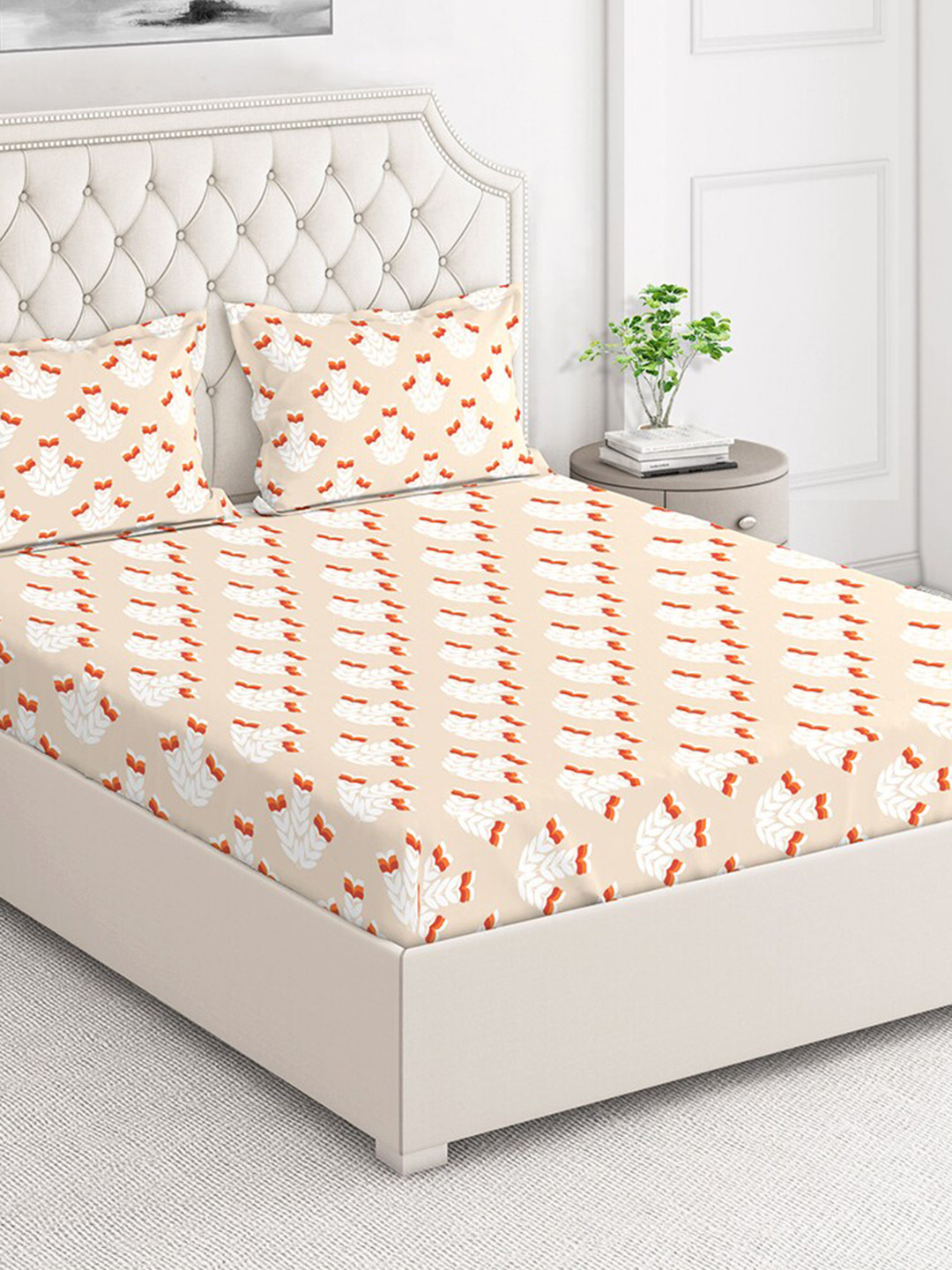 

Layers Firenze Beige & White 140 TC Flat Cotton Queen Bedsheet With 2 Pillow Covers